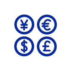 【Business Icons &ndash; Finance】複数通貨アイコン（円・ユーロ・ドル・ポンド） / Multi-Currency Icon (Yen, Euro, Dollar, Pound)