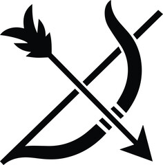 Traditional Bow and Arrow Icon Vector – Archery Symbol for Hunting, Sport, and Warrior Concept Design in Black Silhouette Style