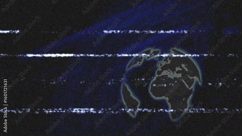 Poster Static glitch initiating rotation against navy while glowing Earth turning and visualizing loop