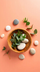 spa stones and green leaves
