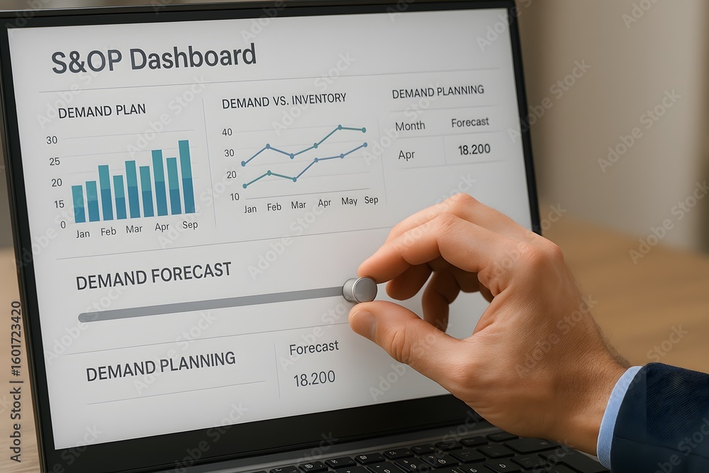 Aufkleber analyzing business data on a laptop screen, showcasing analytics charts. the laptop user is adjustin