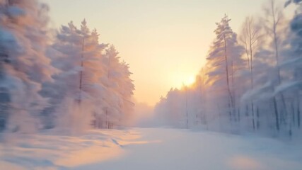 Snowy forest road at sunset - Powered by Adobe