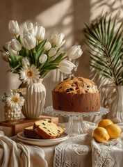 italian panettone on a beige background easter cake