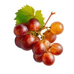 Obraz premium Fresh red grapes with a green leaf and stem isolated on transparent background