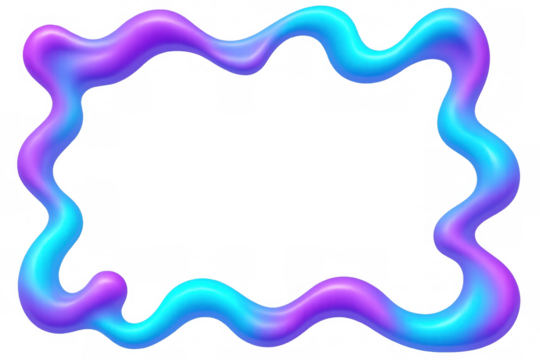 Glossy, wavy frame in vibrant blue and purple hues creates a dynamic border around an empty transparent space