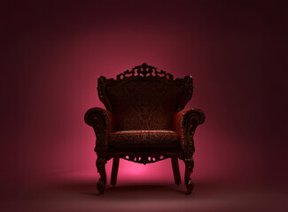 silhouette of empty vintage red armchair on dark background