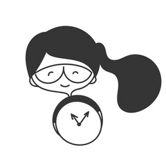 cute cartoon woman holding clock