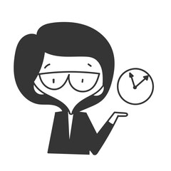 cute cartoon woman holding clock