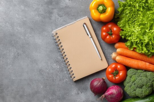 Meal Planning Layout with Fresh Produce and Stationery