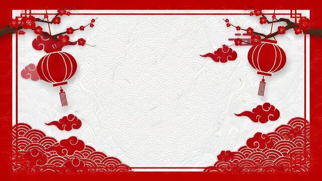 Chinese New Year Background with Red Lanterns and Blossoms for Holiday Celebrations and Cultural Events
