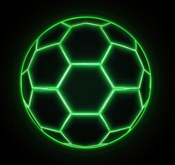 Obraz premium Glowing green neon lines form a soccer ball on a black background. The lines are bright and the ball is three-dimensional