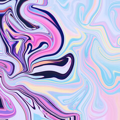 Colorful pastel marble swirl pattern with flowing abstract curves in pink, blue, and violet tones. Ideal for digital art, wallpaper, or trendy fashion design.