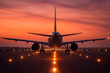 Airplane Landing at Sunset – Private Jet Flying Above Clouds for Luxury Travel

