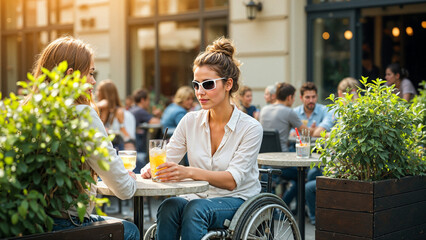 Paraplegic Woman at Lunch