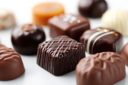 Belgian chocolates with a blurred white background