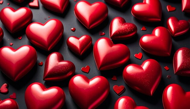 Red hearts on black background