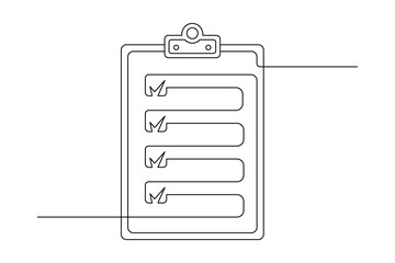 Continuous Line Checklist Clipboard Vector   Minimal Single Line Art for Task Management.
