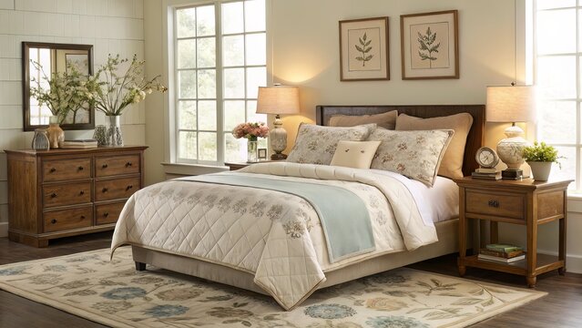 Cozy bedroom scene designed for soft product promotion and serene staging