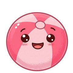 Fototapeta premium Cute pink beach ball cartoon character face