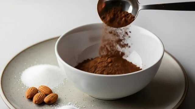 Cocoa Powder Almonds Sugar A CloseUp Baking Prep Video.