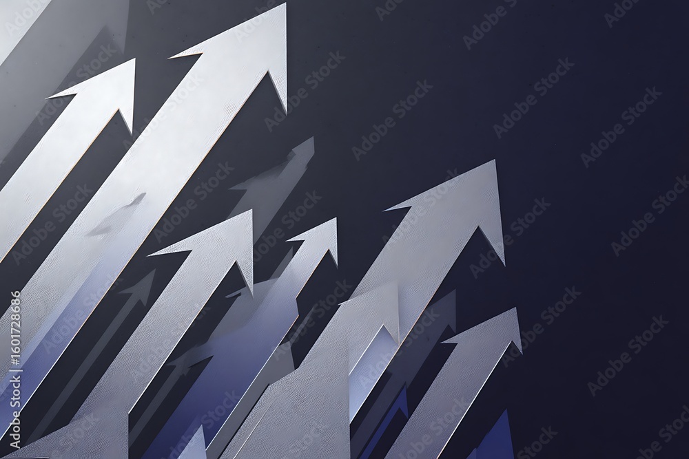 Poster an abstract visual representation of upward trending arrows indicating growth progress and positive 