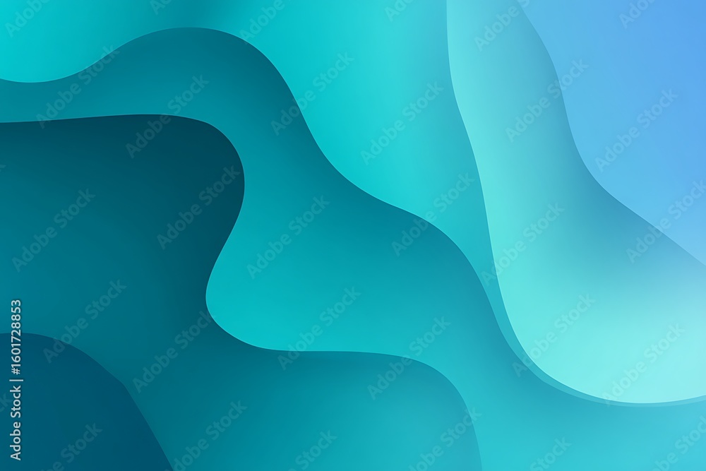 Poster an abstract visual representation of flowing teal and blue organic shapes creating a serene and dyna