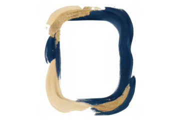 Golden blue brushstrokes creating geometric frame, transparent background highlighting artistic abstract painting design element