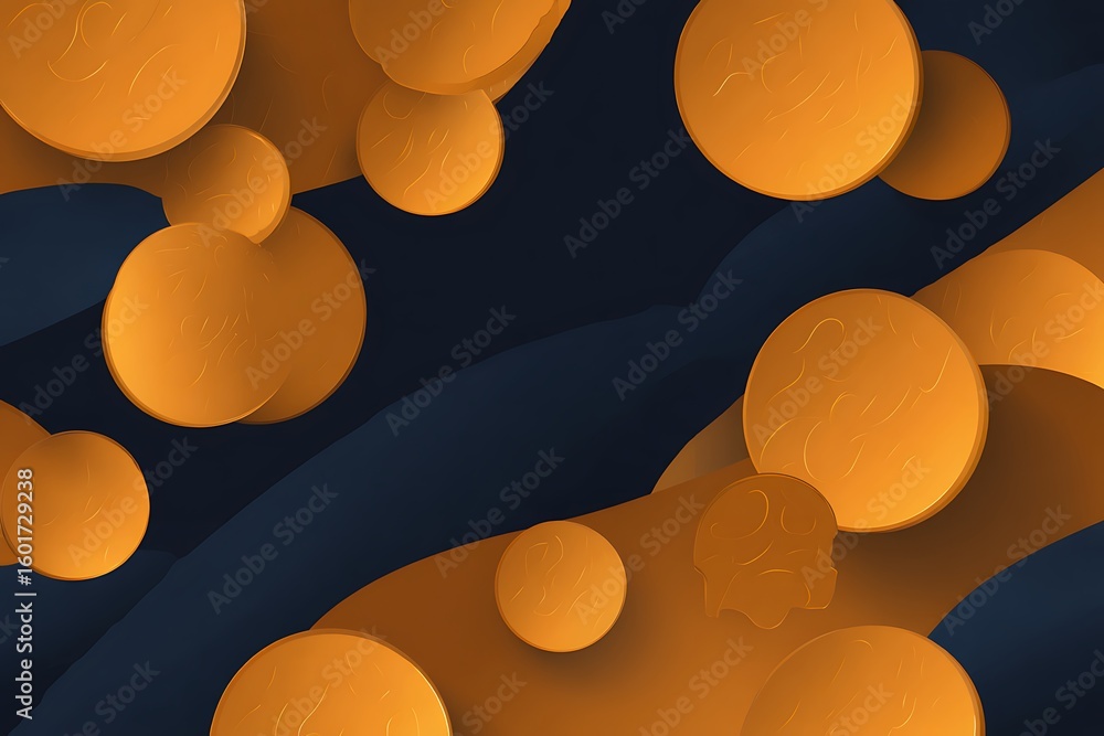 Aufkleber vibrant orange spheres floating amidst abstract dark blue waves creating a dynamic and visually capt