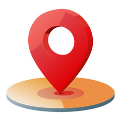 A bold red location pin icon placed on a gradient circular base, symbolizing navigation, mapping, destination, and geographical points.