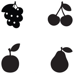 Orange, grape, cherry, pear black silhouette illustration vector