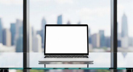 Fototapeta premium Laptop screen mockup in modern office setting, ideal for digital display and branding presentations