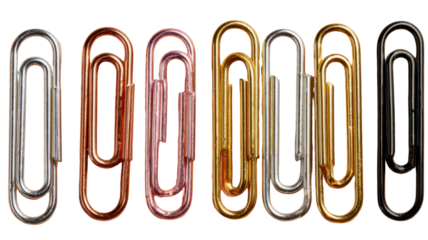 Colorful paper clips isolated on transparent background conveying office organization concept