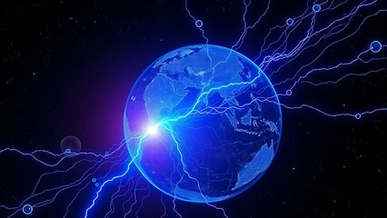 Earth's magnetic field depicted as luminous blue veins, pulsing alongside floating oxygen bubbles.