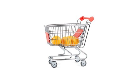 A sleek supermarket cart stands isolated on a pristine white background, showcasing minimalist design.