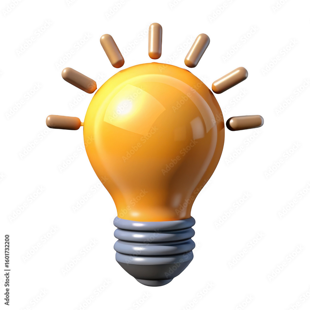 Poster bright orange light bulb with radiating lines representing an idea isolated on transparent backgroun