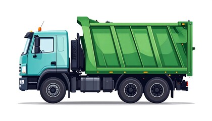Side view of a green dump truck