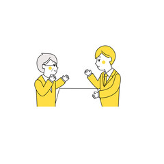 高齢男性の対応をするビジネスマンのイラスト