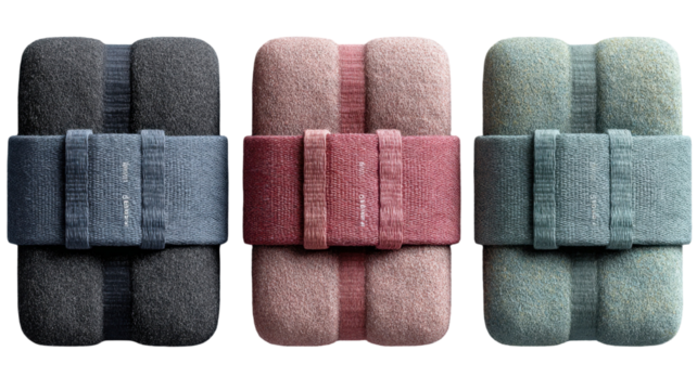 Softly stacked plushness, plush towels secured by textile bands on transparent background