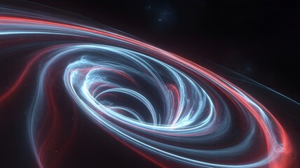 Explore a stunning swirling nebula of cosmic energy with vibrant red and blue light trails in deep space