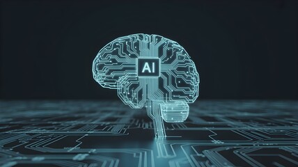 Stunning glowing AI brain circuit board design for innovation and technology concepts