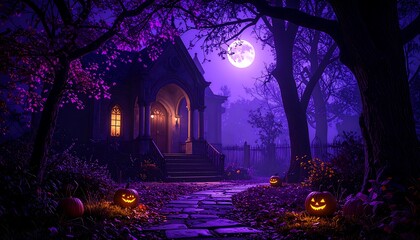 Haunted house at night