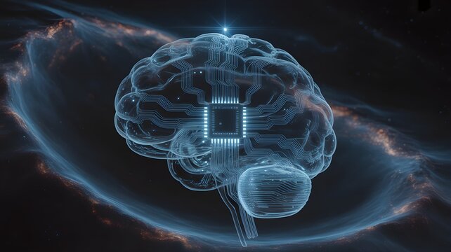 Explore artificial intelligence with glowing human brain and circuit board design futuristic concept