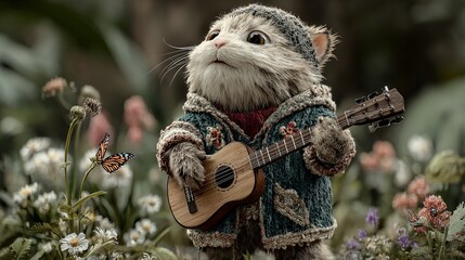Fluffy Cat Guitarist CG Animation/ふわふわ猫ギタリストのCG1