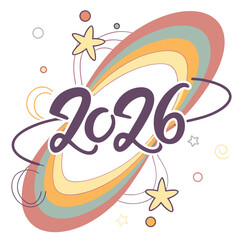 Abstract rainbow and stars with year twenty six vector