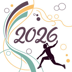 Athletic woman jumping abstract design with year twenty six athlete background