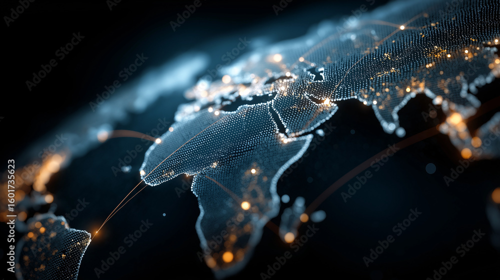 Aufkleber global network map: a stunning illustration of the world, interconnected by glowing lines of digital