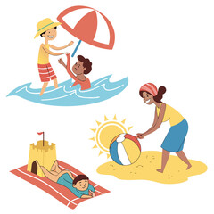 Children playing on the beach under the sun summer