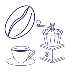 Coffee bean cup grinder minimal line art saucer