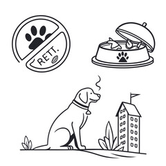 Dog food bowl and building with prohibition sign vector