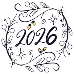 Elegant floral wreath with year twenty six new year 2026